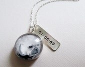 Custom Pet Photo Memory Charm Size Medium 3/4 inch Pendant Necklace in Sterling Silver with Hand Stamped Personalized Name or Date Tag