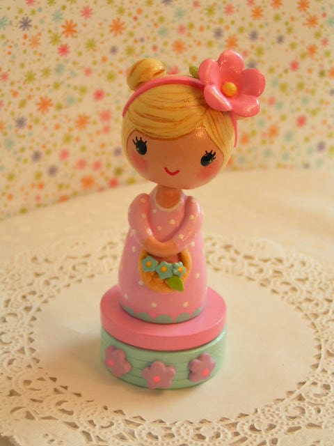 Lilac -white polka dotted -cute blonde girl -Cake Topper- Play Toy ...All in One