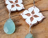 Sterling Silver, Copper, and Aqua Chalcedony Dogwood Flower Earrings. OOAK Handmade Jewelry by FullSpiral on Etsy