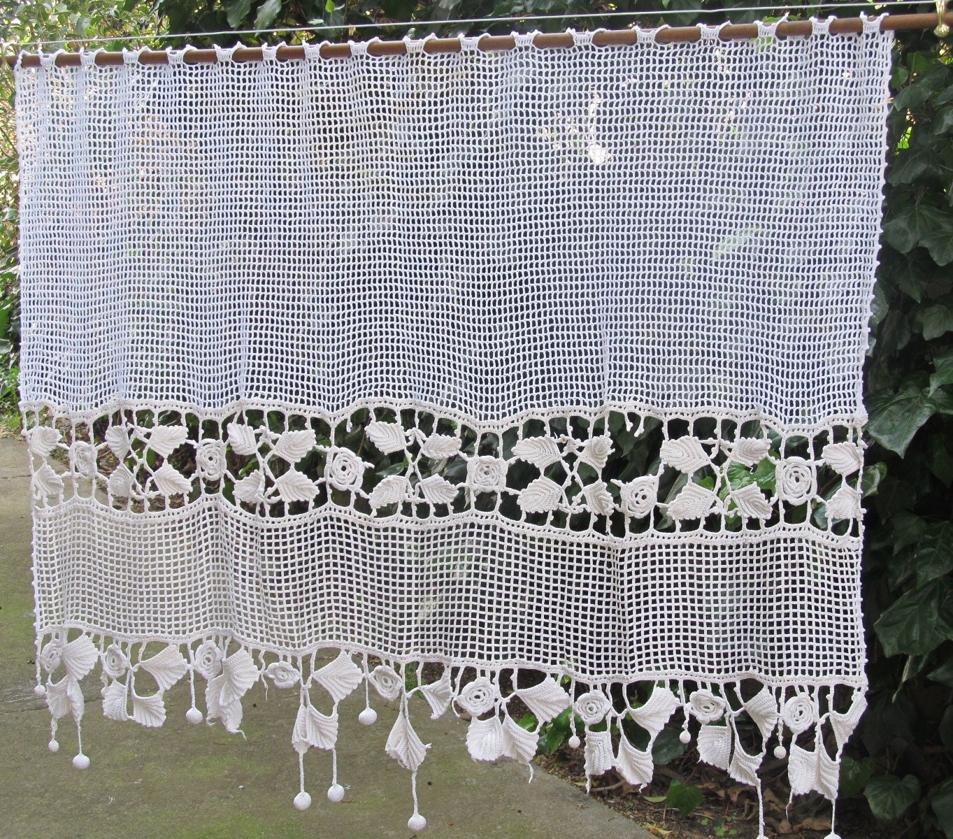 French Crochet Lace Window Curtain, white, Ivory Lace Cotton Curtain