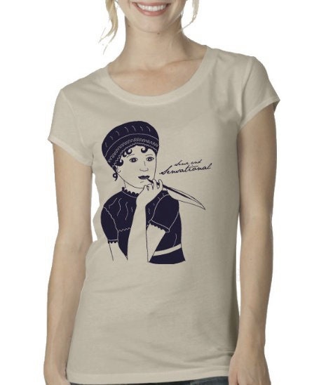 Jane Austen Sense and Sensational Ladies T-Shirt in Soft Cream or Pink
