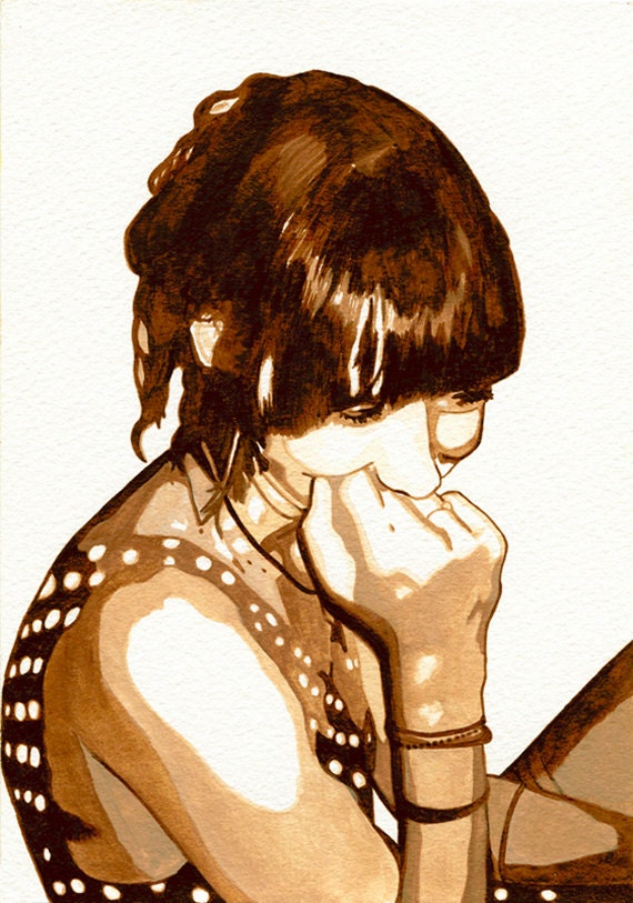 Sepia Watercolor Portrait Painting of Jules - 8x10 Archival Reproduction - Beautiful Woman Laughing - Portrait from a Photo