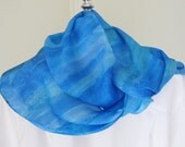 Hand painted silk scarf  blue seafoam aqua soft stripes 8x54 long Canadian made scarf
