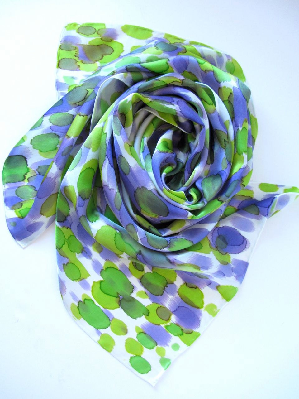 Silk scarf, hand painted. Abstractions in Lilac and Chartreuse. Spring fashion.  Ready to ship