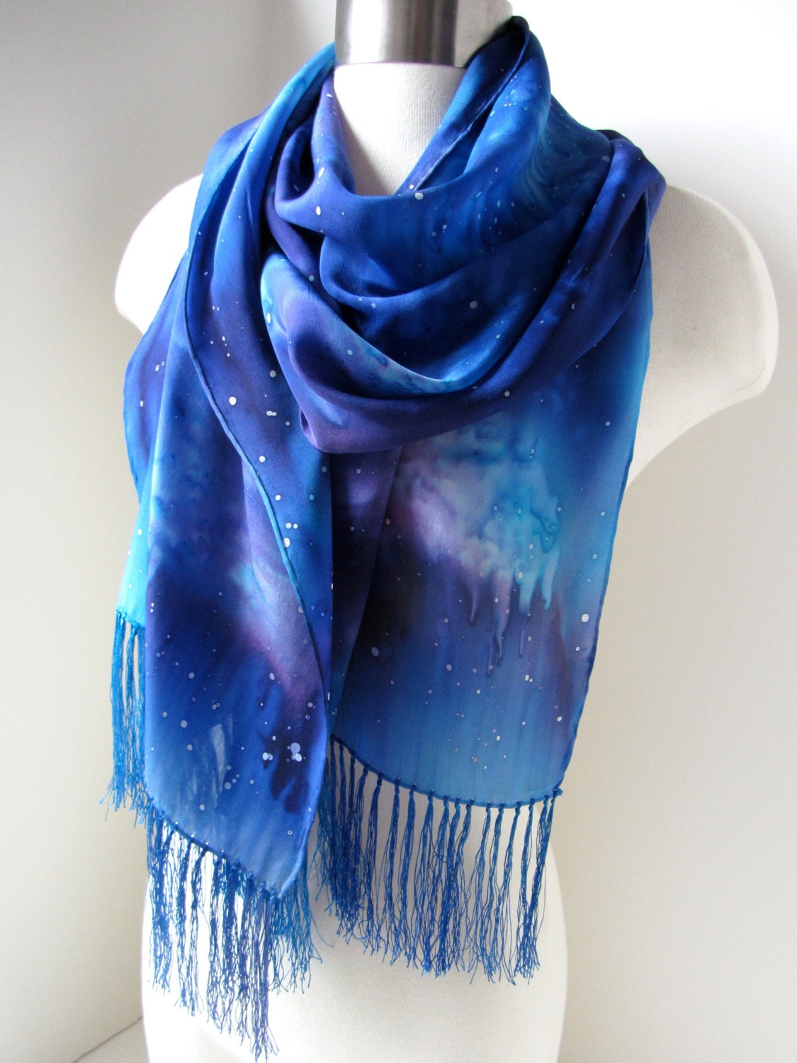 Spring Galaxy - Silk Scarf, Hand Painted - Ready to Ship - Night Sky Wearable Art