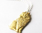 Brass Cat Necklace, Solid Brass Pendant, Silver Plated Chain - Fashion Jewelry, Cat Lover, Kitten Necklace, Kitty, Feline