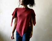 Red Linen jersey pointed top - linen pixie tribal top - asymmetrical tank - crop top