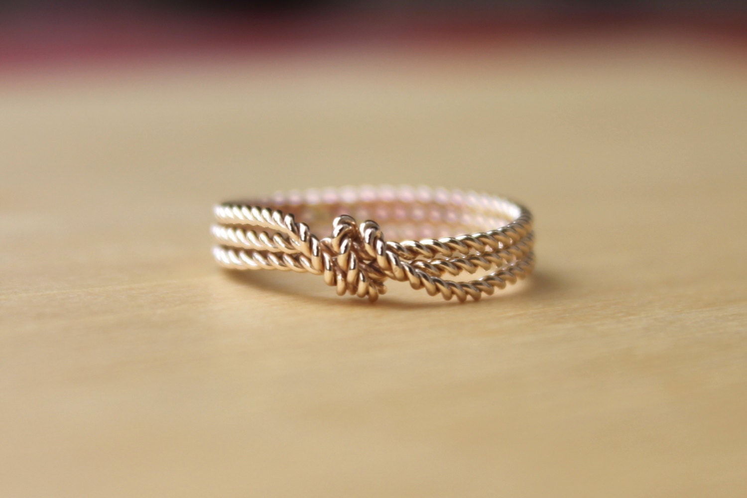 Knot ring, Gold Twist ring, Lasso style knotted ring,
