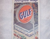 Vintage 1960's Gulf Gas Station Tourgide Map Of Alabama Kentucky Tennessee- Road Trip - Retro - Graphics - Automobilia - Mixed Media