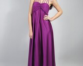 Vintage Purple Maxi Dress 70s Plum Maxi Dress Empire Waist Caged Disco Dress M Festival Coachella