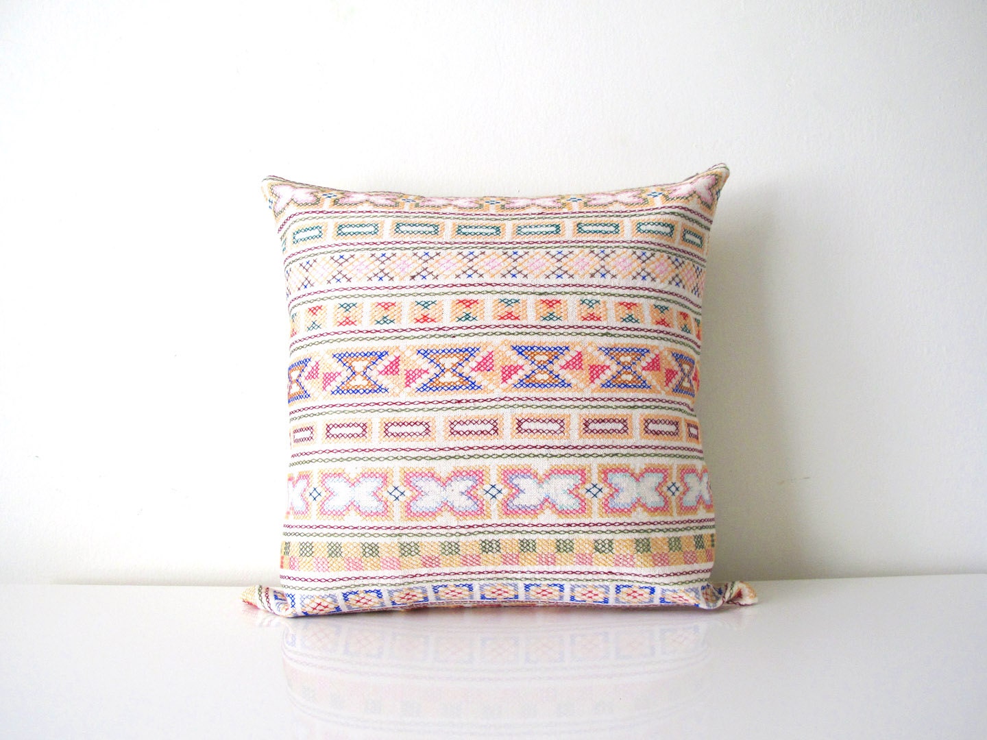 Chiang Mai pastel hand- stitched tribal cotton pillow cover