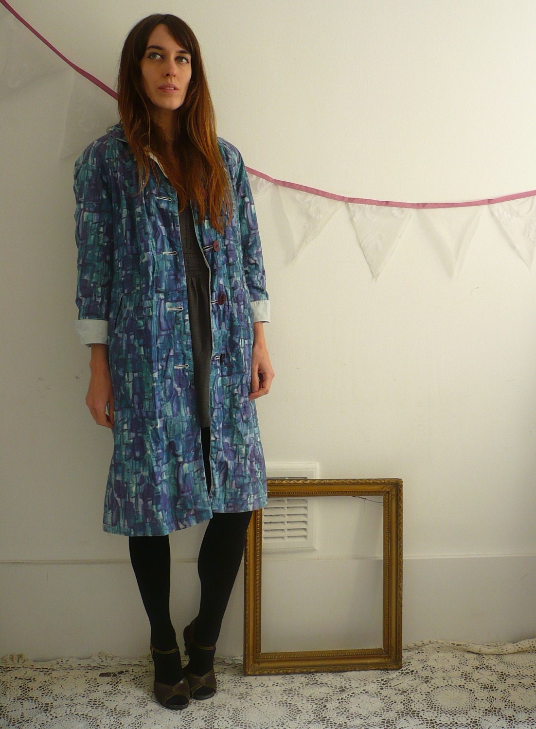 1960's Vintage Abstract Print Reversible Mac Jacket Size Medium