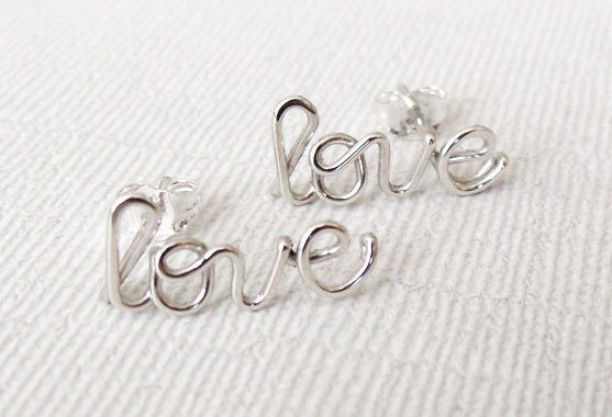 Love Earrings, Pair, Sterling Silver or Gold Filled