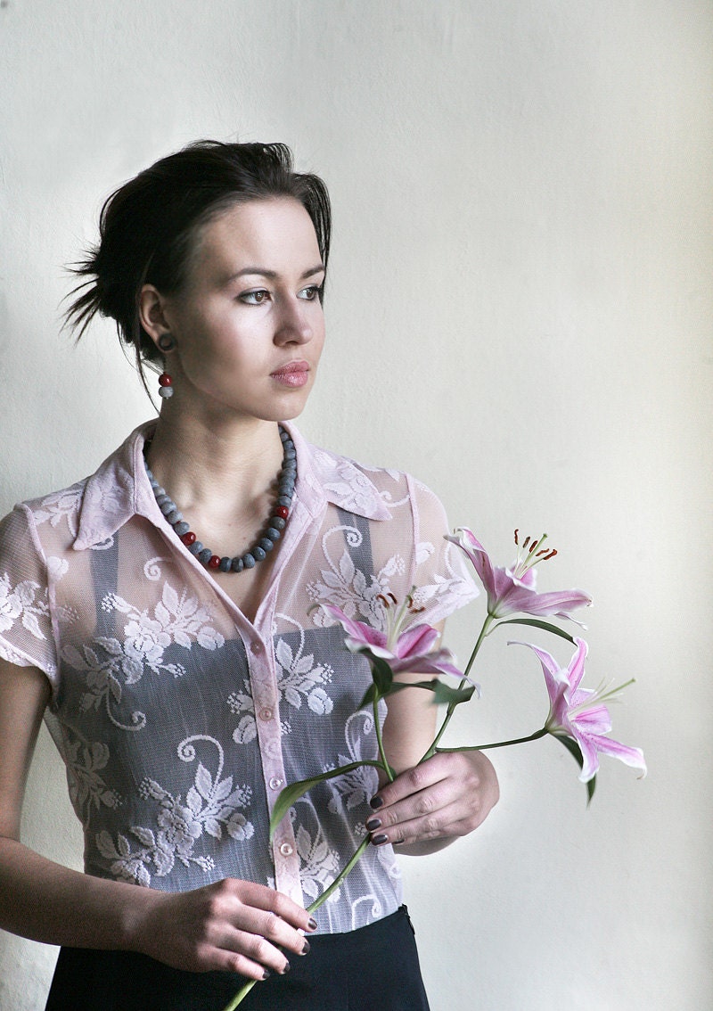 Sheer Pink Lace Blouse