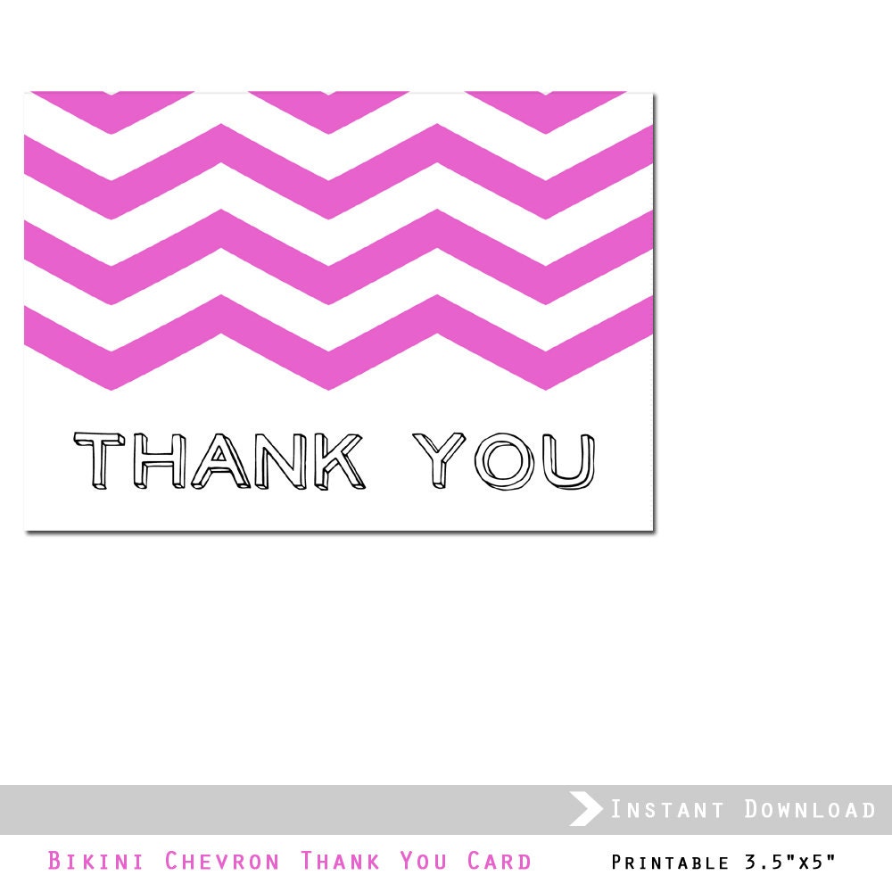 DIY Chevron Thank You Card Printable - Bikini Pink- In the Details -