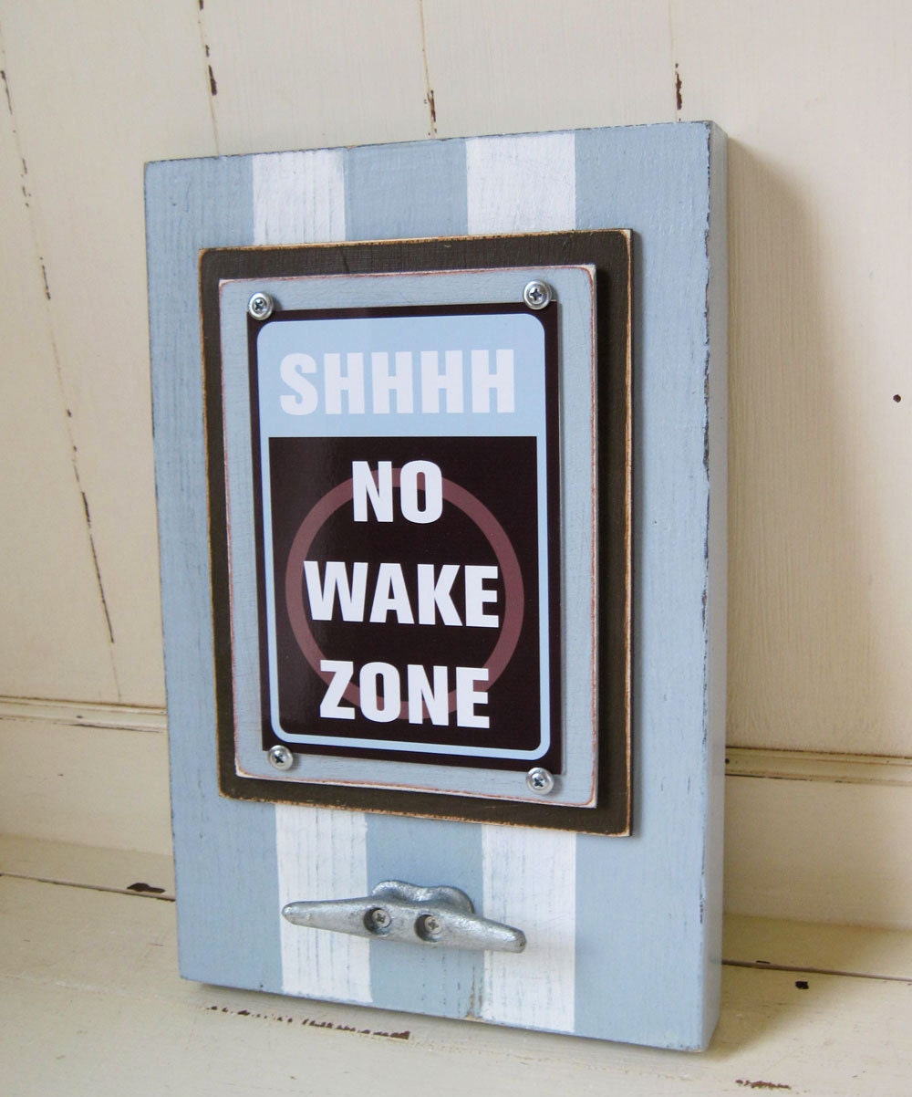 Framed Nautical Nursery Print Shhhh No Wake Zone in Pale Blue and Brown