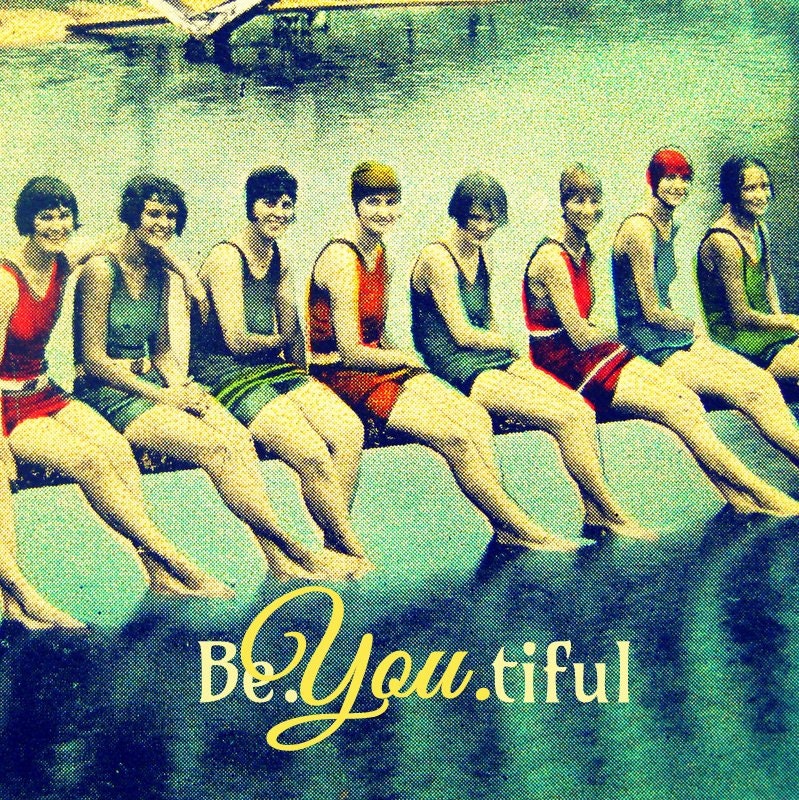Color photograph 5x5 inspirational quote print BE.YOU.TIFUL beautiful typography Art Deco vintage swim girls wall decor