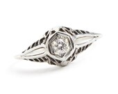 Antique Art Deco 18K White Gold Diamond Ring - Sz. 5 3/4 1920s Solitaire Filigree Engagement Fine Jewelry /  Open Filigree