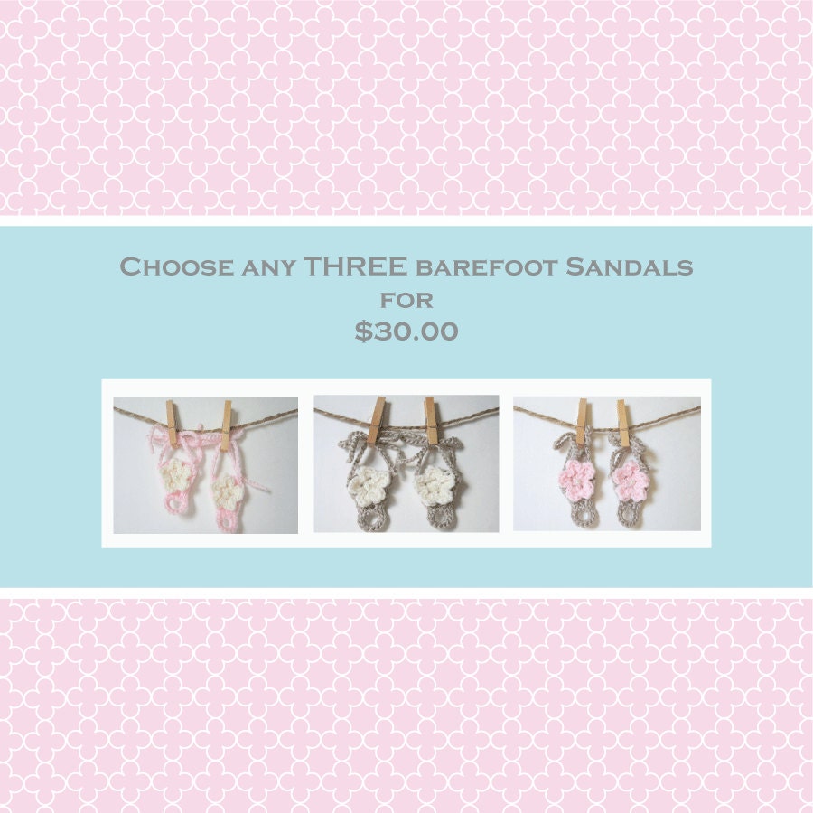 Baby Barefoot Sandals - Choose Any Three - Baby Shoes - Summer Shoes - Infant Sandals - Barefoot Shoes - Baby Sandals