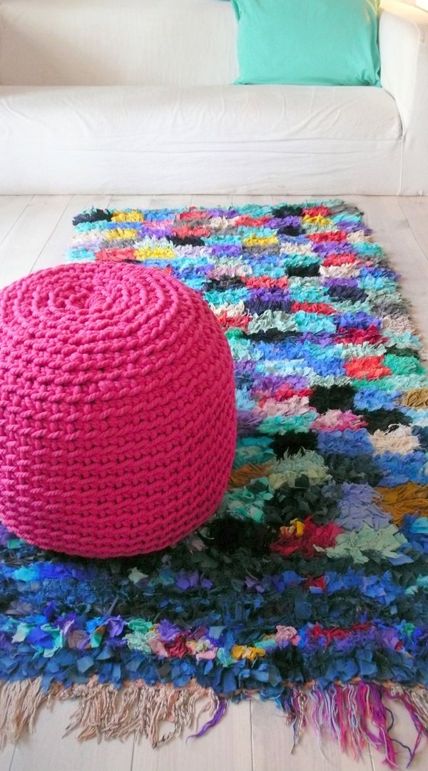 Vintage Moroccan Rag Rug - BOUCHEROUITE "colored rectangles"