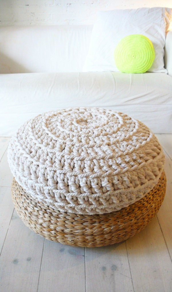 Giant Floor Cushion Crochet - Thick Cotton -  Ecru