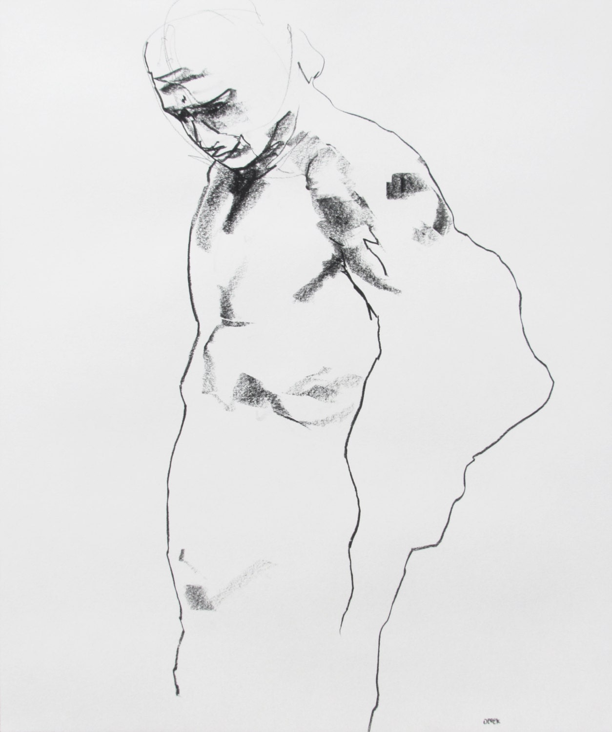 Male Figure Drawing  - 14 x17",  fine art - Drawing 156 - conte on paper - original drawing