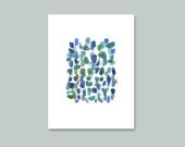 Sea glass Beach Finds Abstract Watercolor painting blue emerald green - Perfect Home decor 9 x 12"