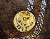 Personalized Jewelry, Mommy Necklace, Personalized Necklace, Hand Stamped Jewelry, 2 Gold Discs