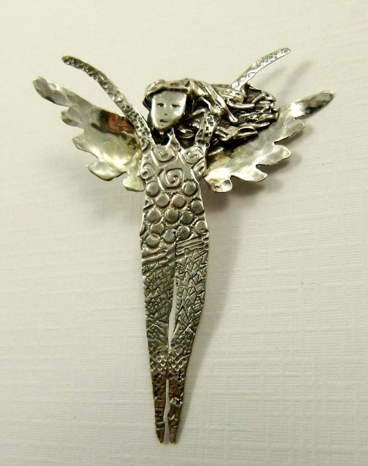 Angel Siena Allows Her Soulful Spirit To Fly - Up Cycled Sterling Silver - Echo Friendly - Art Jewelry Pendant - 1160