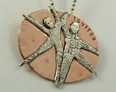 Women Ignited - Art Jewelry Pendant - Up Cycled Sterling Silver And Copper - Echo Friendly - 1169