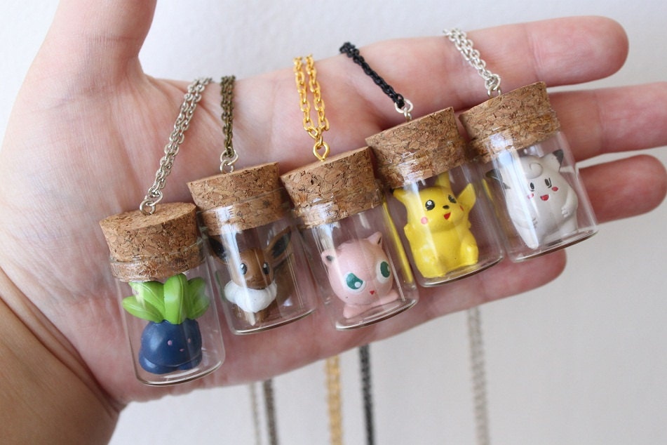 Pokémon Necklace - Oddish, Eevee, Jigglypuff, Pikachu, Clefairy - TOYS in a BOTTLE - Mix and Match colors