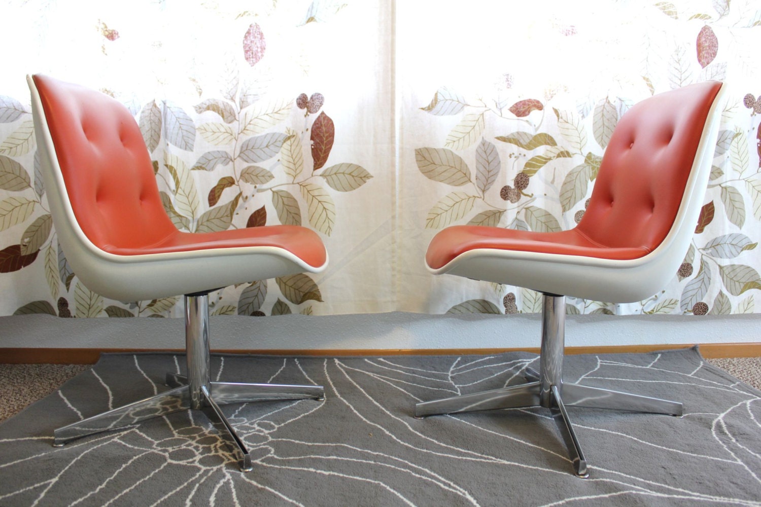 Rare Orange Steelcase 451-320 Vinyl Office Chairs-Set