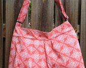 Hobo Purse Cross Body Pleated Bag with Adjustable Strap and Zipper Closure  - Pink & White Pattern