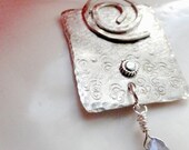Sterling Silver Hand Forged Pendant With Flashy Blue Labradorite Briolette