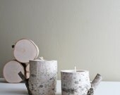 natural white birch wood candle holders - set of 2