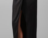 Floor length black maxi satin skirt, high waist, high quality tailor made, High fashion, Custom order