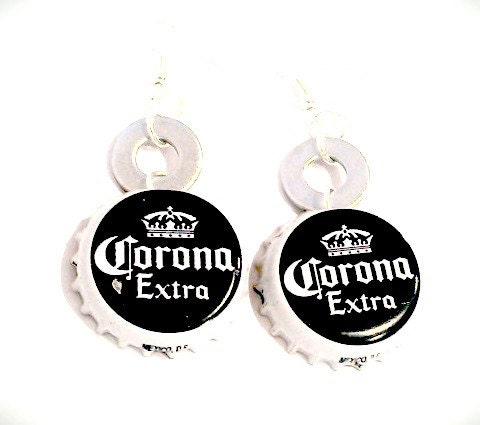 Corona Bottle Cap Earrings Beer Jewelry Corona Jewelry Recycled Earrings Eco Friendly