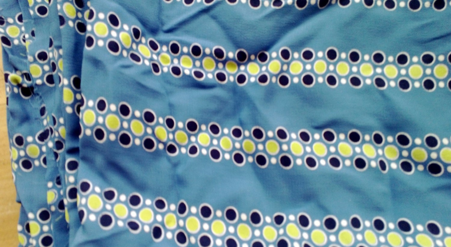 Vintage Rayon Fabric 2 Yards White, Black and Green Dots on Blue Print  X0204