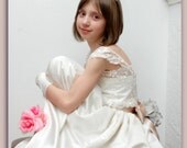 Ivory lace flower girl dress with a champagne sash dress for a wedding, birthday,  A jr. bridesmaids gown for a wedding