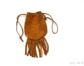 Vintage Drawstring LEATHER Pouch with Tassels