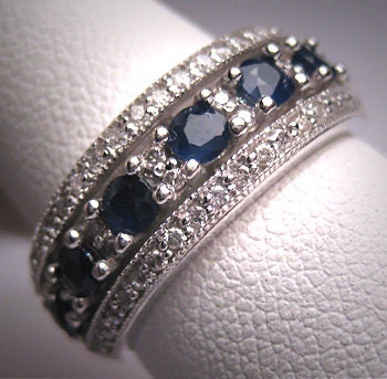 Estate Vintage Sapphire Diamond Wedding Band Ring Deco Eternity