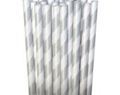 Stripe Silver Metallic Party Paper Straws - Cake Pop Sticks - Pixie Sticks - Qty 25 Il_170x135