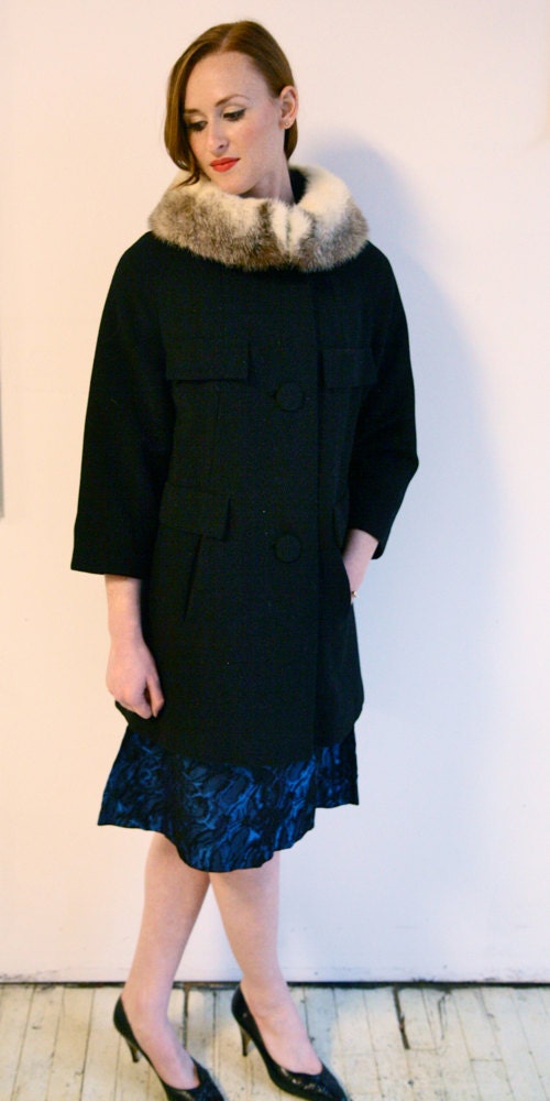 1950s Coat // Fields Fur Collar Coat // S-M