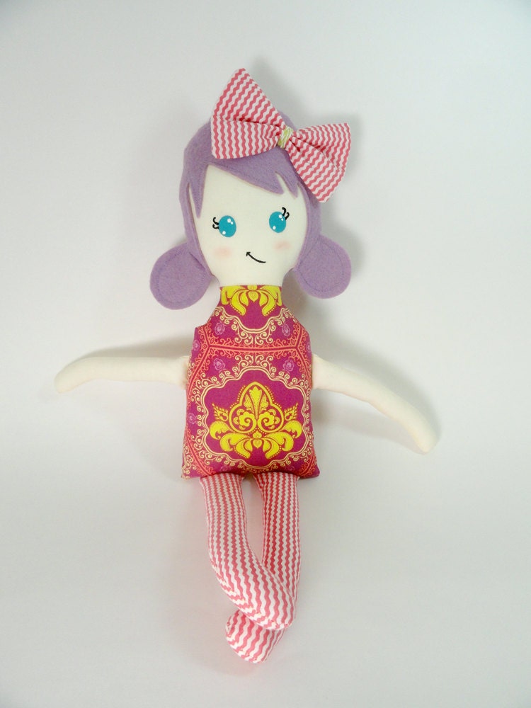 Cloth Doll Rag Doll Purple Haired Doll Baby Doll Lilac Doll Purple Haired Doll Fabric Doll