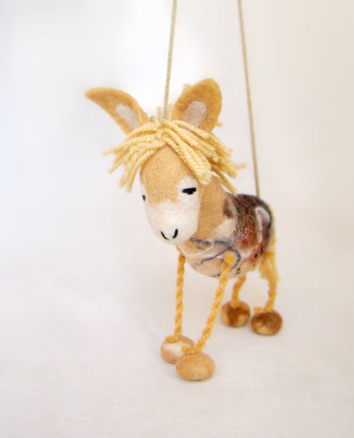 Natalia - Golden Felt Donkey. Art Toy. Felted Marionette Animals Toys.  caramel cream neutral gold sunny sun. MADE TO ORDER