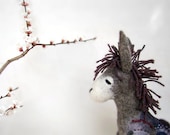 Vania - Felt Donkey. Art Animal Marionette, Handmade Puppet, Felted Animals, Stuffed Toy. grey gray purple MADE TO ORDER