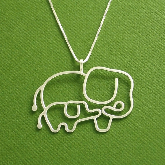 Elephant Necklace, Mother and Baby, Sterling Silver, Made To Order