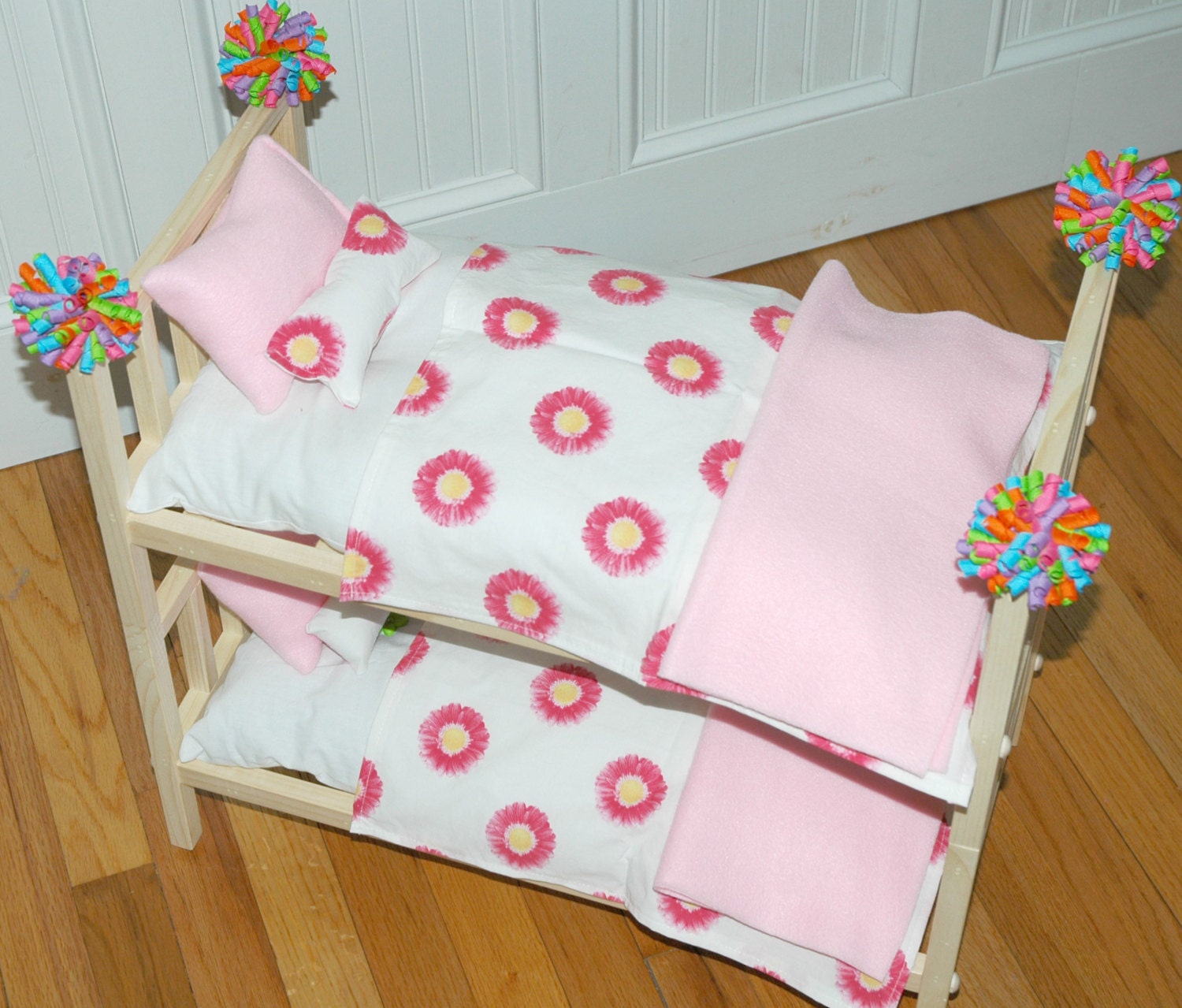American Girl Doll Bed - Doll Bunk Bed Sweet Flowers - Fits American Girl Doll and 18 inch dolls