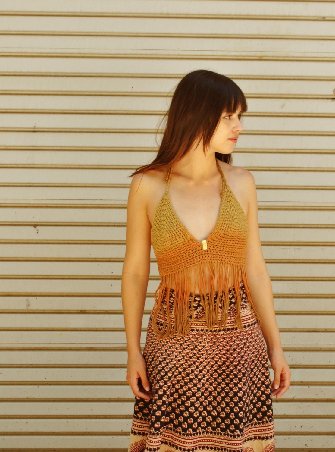 Burnt Clay Hand Dyed Festival Top/ Ombre Bikini / Tie Dye Tribal Bikini with carved bone / Bohemian / gypsy / Native American Halter