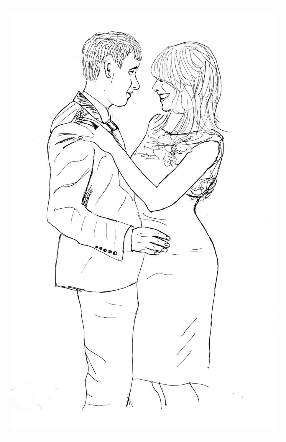 Personalized Hand Drawn Custom B&W Couple Portrait Giclee Print 8 x 10 inches- a unique gift or a keepsake for lovers and couples